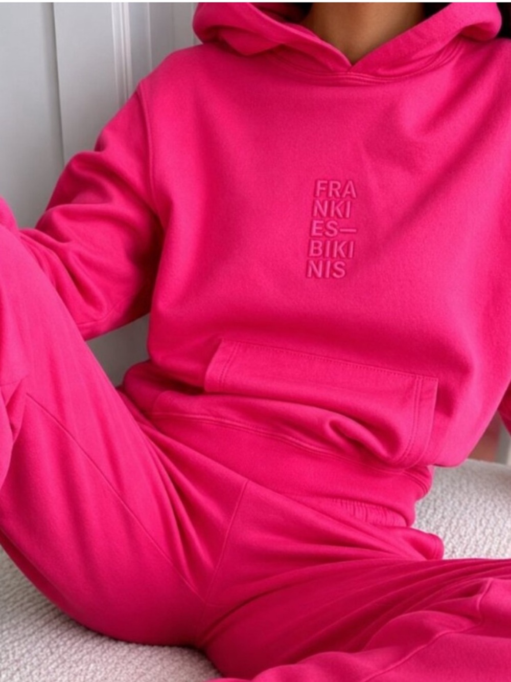 Frankie's Bikinis Hot Pink Embossed Logo Hoodie M